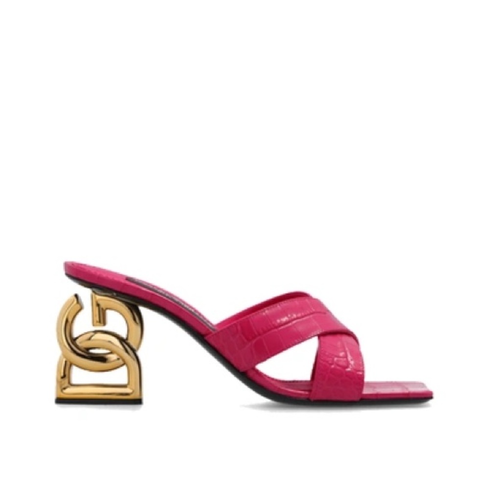 Dolce Gabbana DG logo sculped heel sandals mules size 39 - Picture 7 of 16